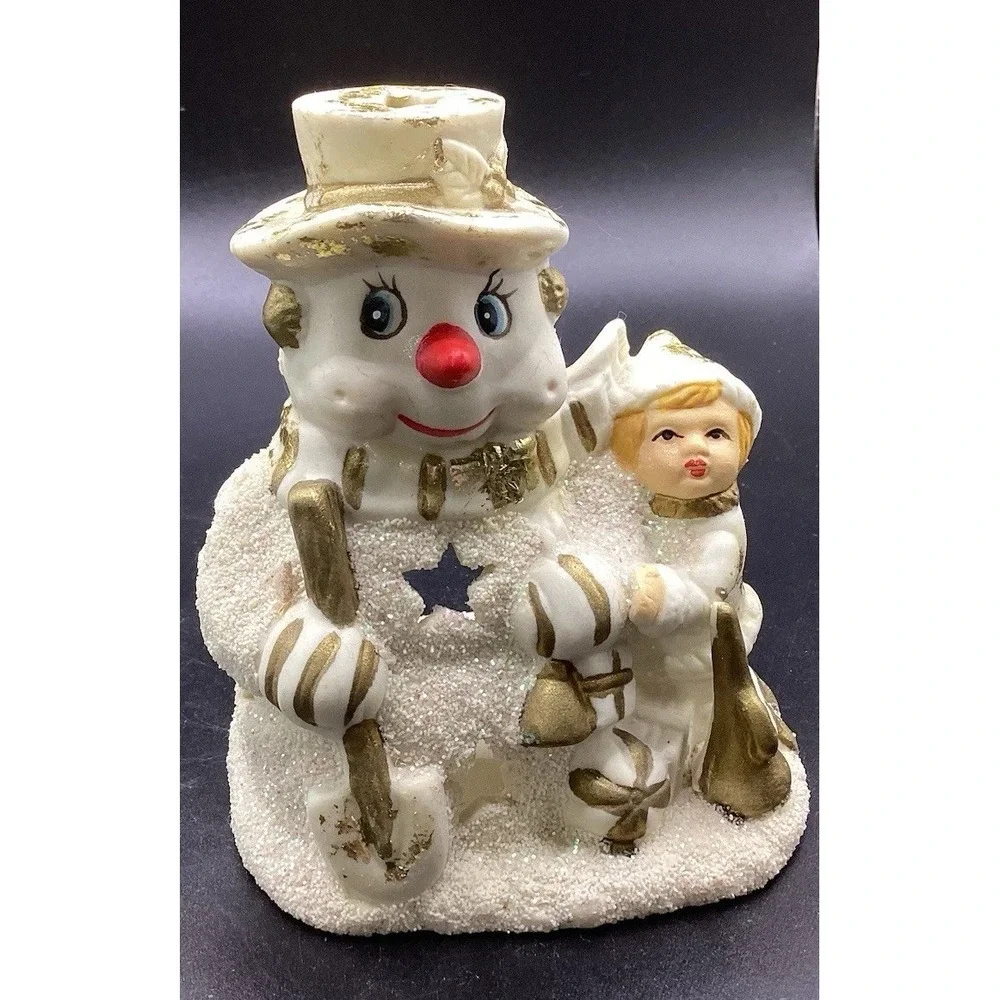 Christmas Winter Snowman w/ Child‎ Candle Tea Light Holder 4.5
